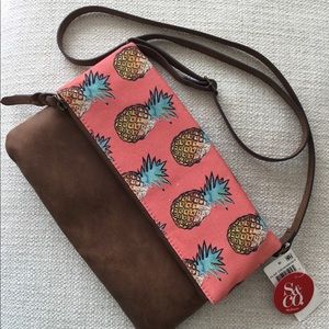 Xmas SALE S&Co Coral and Brown Pineapple Print Shoulder Bag